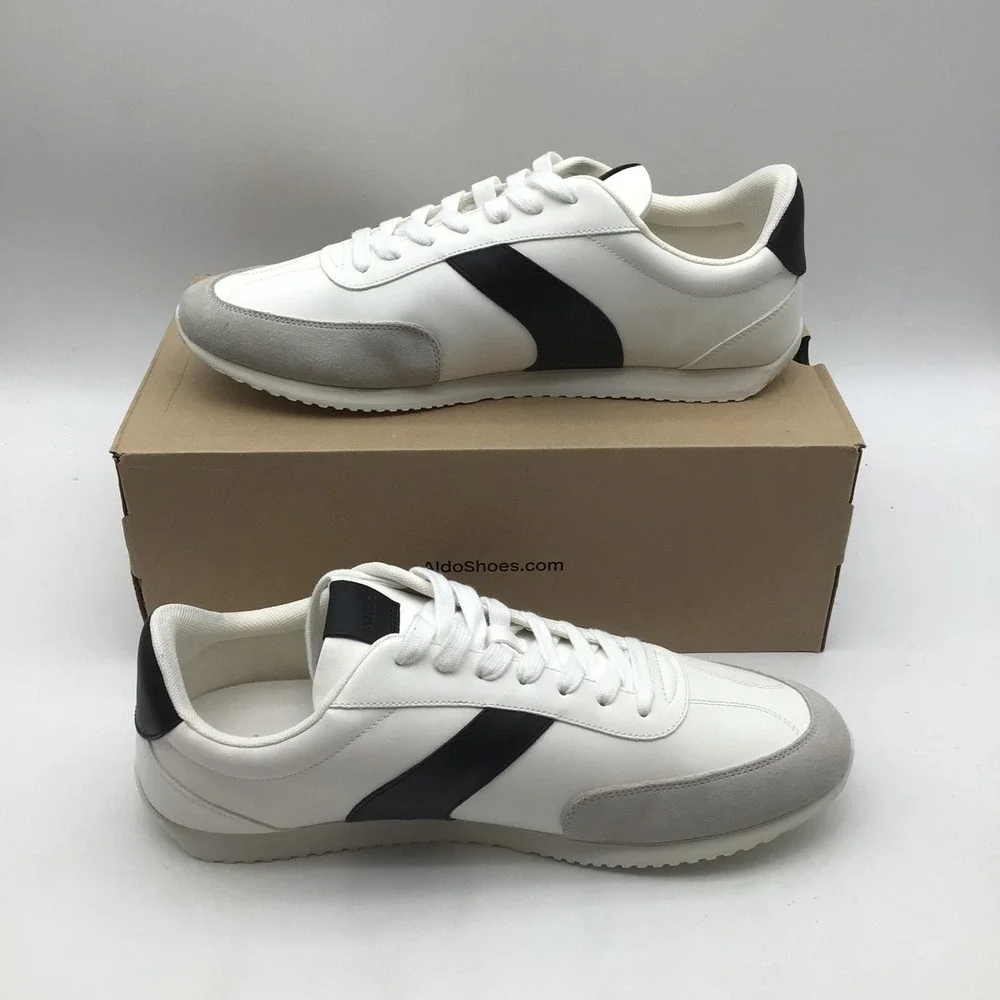 Aldo Nathaniell-100 Mens Sneakers White Black Low‎ Top Trainers Size 13 NEW